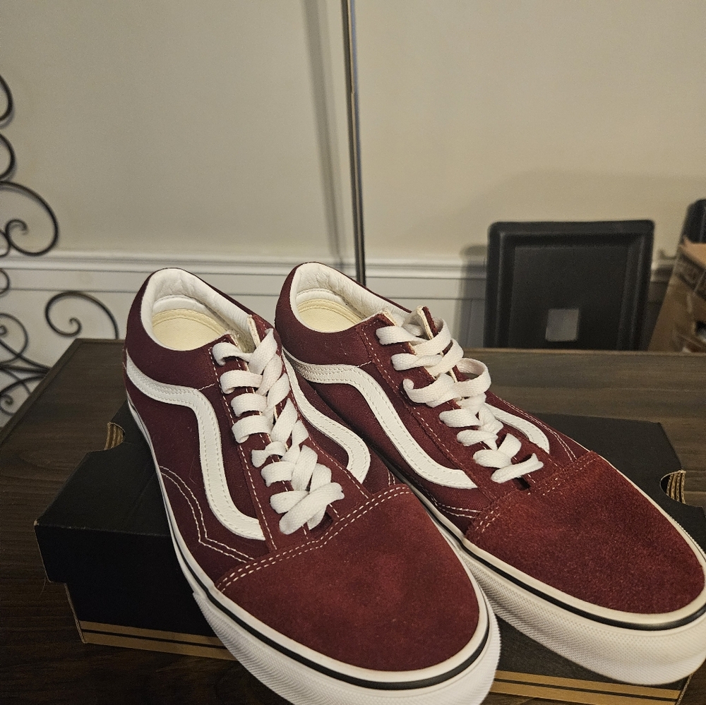 Vans Burgundy and White Sneakers